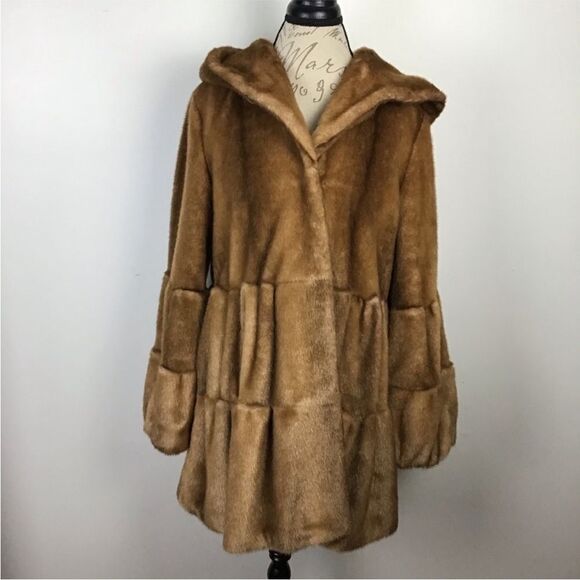 Jones New York Tiered Faux Fur Swing Coat z - Picture 1 of 12